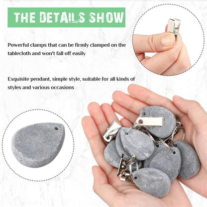 Geiserailie 12 Pcs Light Gray Tablecloth Weights Tablecloth Pendant Teardrop Shape Table Cover Weights with Metal Clips for Outdoor Picnic Garden Dinner Table Cover Decoration