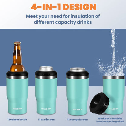 HAUSHOF 4 in 1 Insulated Stainless Steel Can Insulator, Fits Standard & Slim 12 oz Cans|Beer Bottles, Perfect for Outdoors