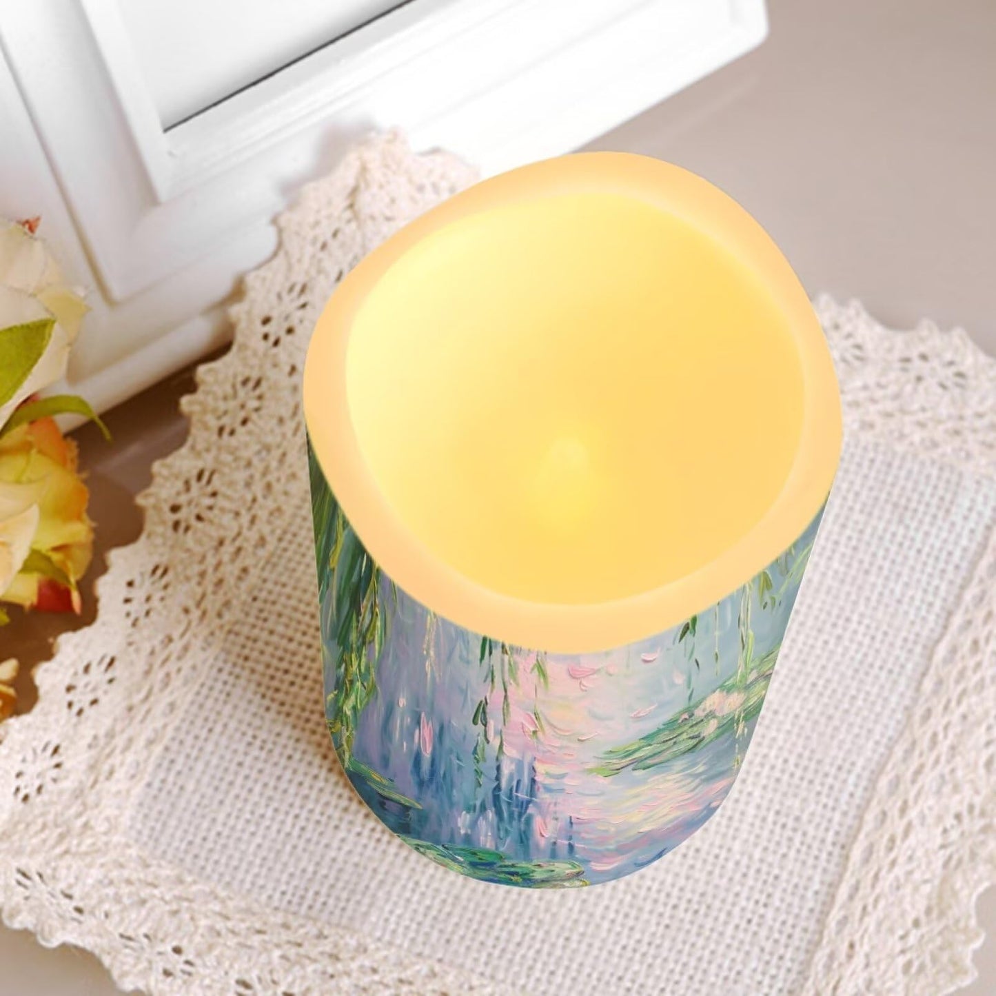 Cozeyat Garden Floral Valentines Day Flameless Candles Set of 4 Battery Powered LED Pillar Candles with Remote Timer Flickering Flame for Home Table Decor