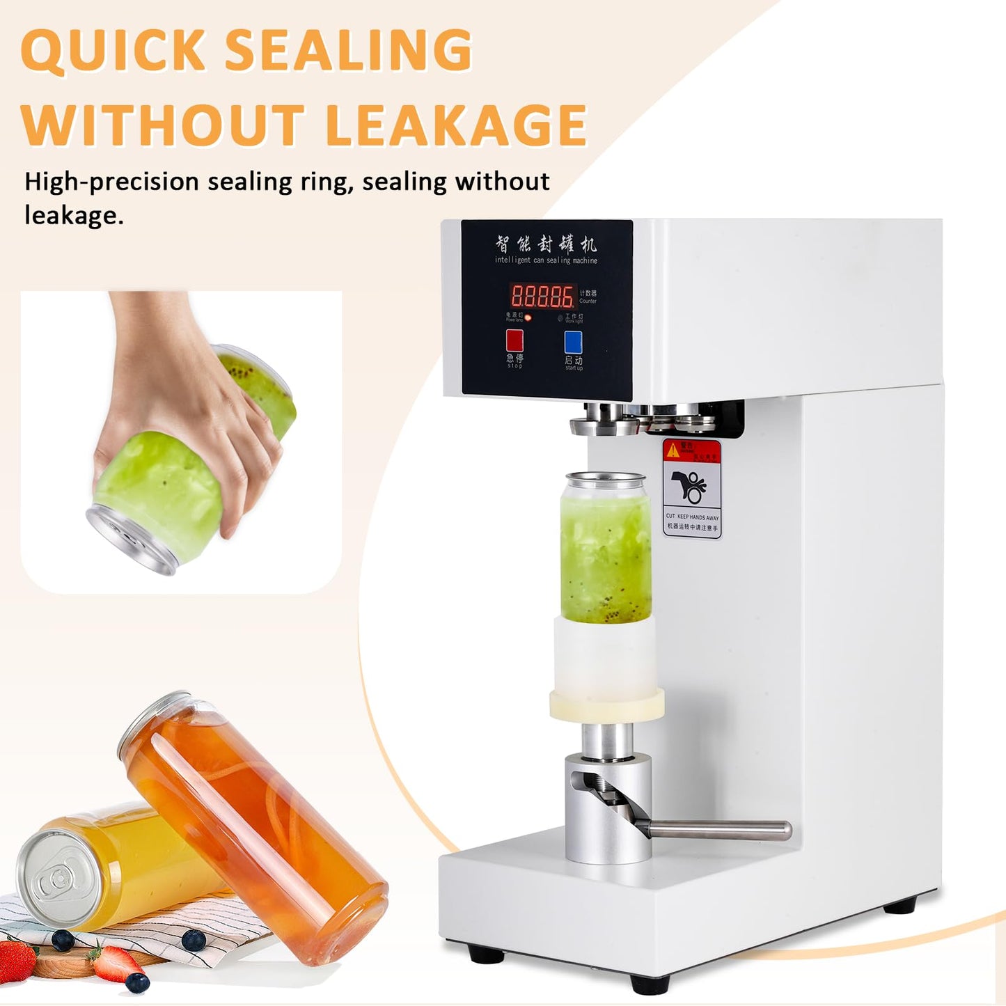JIAWANSHUN 180W Commercial Soda Can Sealer with LCD Counter, 4.5"-6.7" Height Adjustable Seaming Machine for Soda/Aluminum/Tin Cans, 2.2" Diameter Plastic Can Sealer