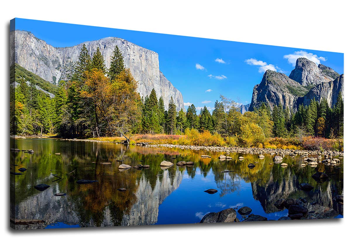 Lake Canvas Wall Art Mountain Picture for Bedroom Living Room Decorations Yosemite National Park Nature Landscape Forest Picture Print on Canvas Artwork for Office Home Wall Decor Framed 20" x 40"