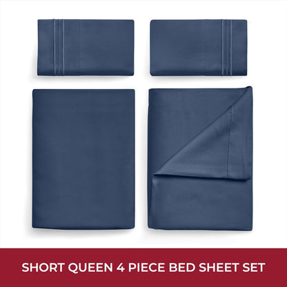 Mellanni RV Short Queen Sheets - Hotel Luxury Bedding Set | Extra Soft, Cooling, Deep Pocket - Navy Blue, 4 PC