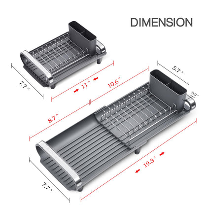 TOOLF Expandable Dish Rack, Compact Dish Drainer, Stainless Steel Dish Drying Rack with Removable Cutlery Holder, Anti Rust Plate Rack, Small Sink Drainer for Sink or Kitchen Countertop