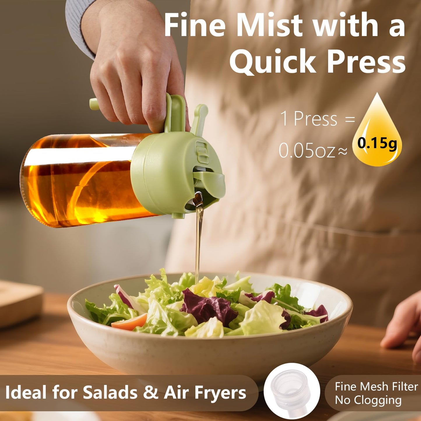 Olive Oil Sprayer for Cooking, 470ml 2 In 1 Glass Oil Dispenser/Pour Bottle, Kitchen Accessories, Kitchen Gadgets for Air Fryer, Salad, BBQ (Black)