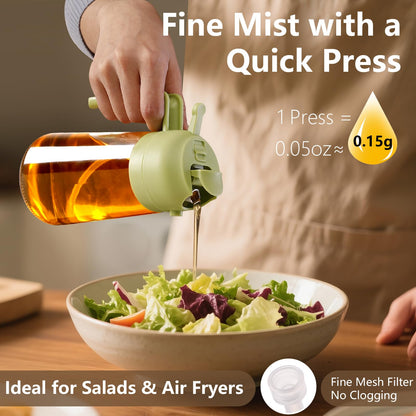 Olive Oil Sprayer for Cooking, 470ml 2 In 1 Glass Oil Dispenser/Pour Bottle, Kitchen Accessories, Kitchen Gadgets for Air Fryer, Salad, BBQ (Black)