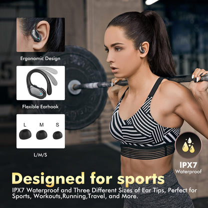 HAOYUYAN Wireless Earbuds, Sports Bluetooth Headphones, 80Hrs Playtime Ear Buds with LED Power Display, Noise Canceling Headset, IPX7 Waterproof Earphones for Workout/Running(Black)
