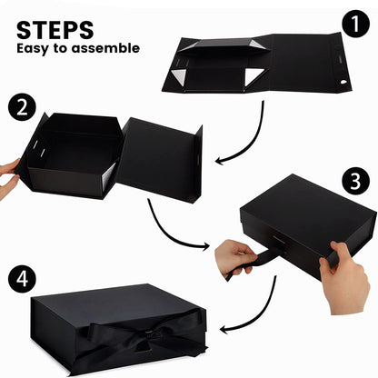 VGOODALL Black Gift Box,10.5 x 7.5 x 3.1 inches Gift boxes for Presents with Lids, Magnetic Closure Collapsible Groomsman Proposal Box with Ribbon Used for Birthday, Anniversary