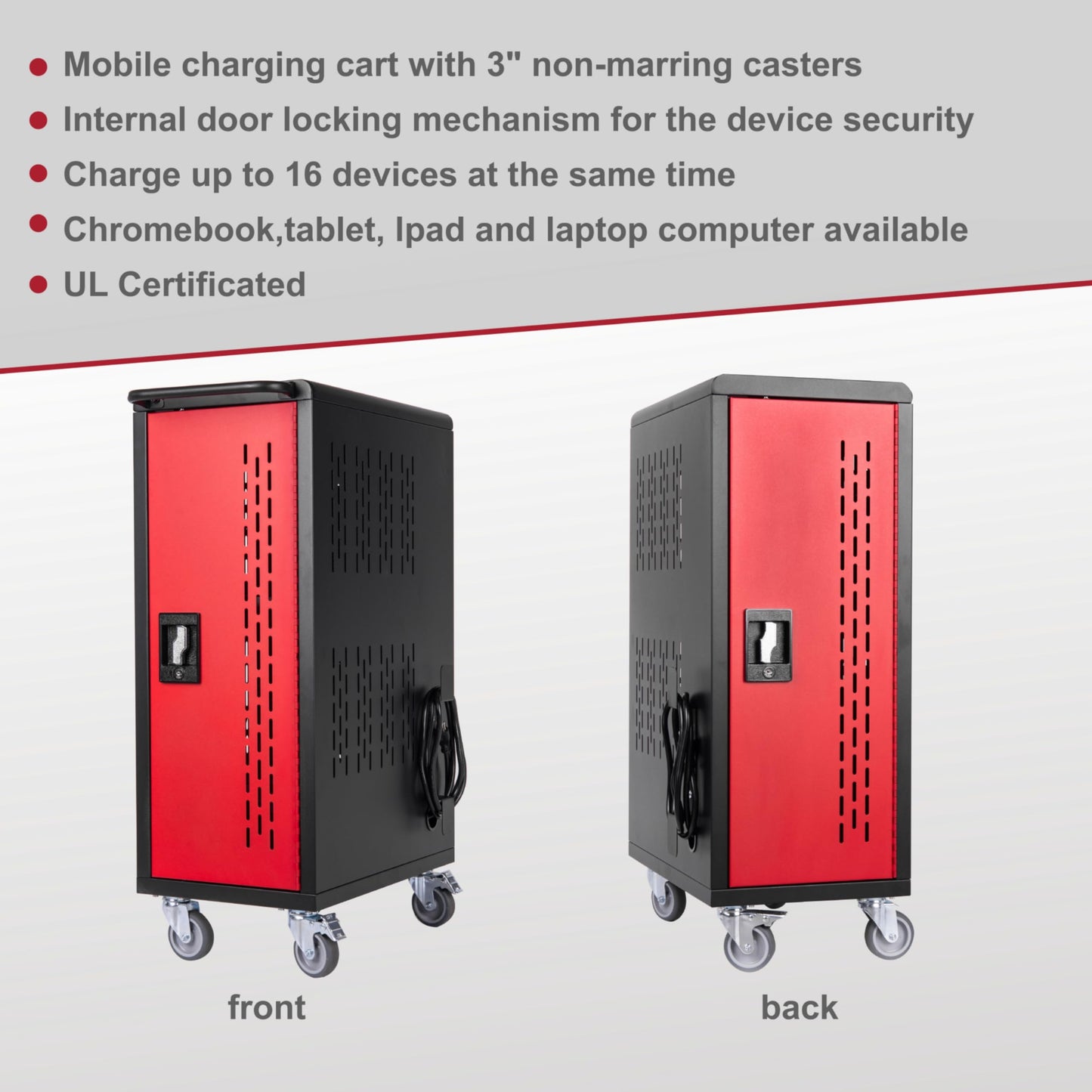 16 Device Mobile Charging Station for Laptops/Tablets/iPads/Chromebooks,16 Bay Lockable Charging Cabinet with Cable Management & Power Strip Included, School Charging Storage Carts,Easy Assembly