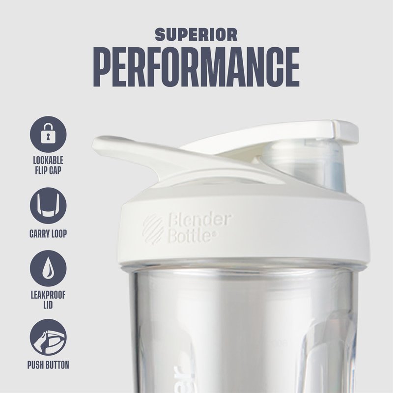 BlenderBottle Strada Tritan Shaker Bottle with Locking Lid, 28-Ounce, White