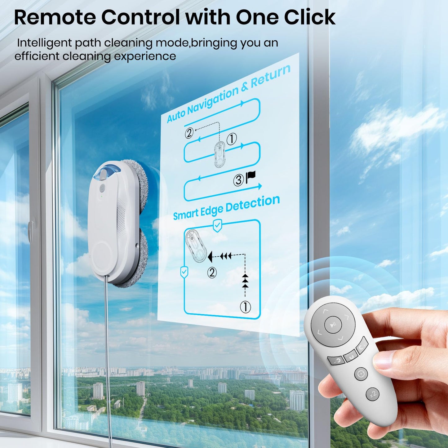 KKI Window Cleaning Robot, Auto Window Cleaner Robot, Dual Spray, Max 3200Pa, AI Path Planning & Edge Detection, Remote Control for Inside/Outside High-Rise Windows,Glass Door,8Cloths, X3 (White)