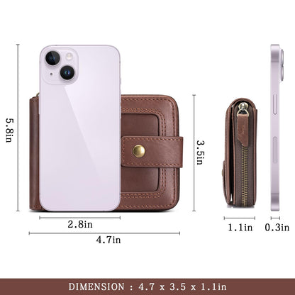 SCHLATUM Genuine Leather Zipper Wallet for Men RFID Blocking Large Capacity Vintage Wallet with Coin Pocket ID Window, Coffee