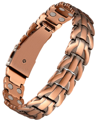 Jecanori Pure Copper Bracelet for Men, 2X Strength Magnetic Bracelets for Men with Fold-Over Clasp