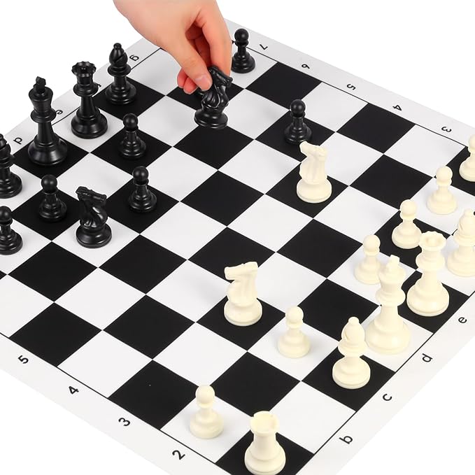 Travel Chess Set 20'' Silicone Chess Board-3.75'' King Height Plastic Piece Extra Queens &amp Storage Bag 2 in 1 Portable Chess &amp Checker Board Games for Teens and Adults