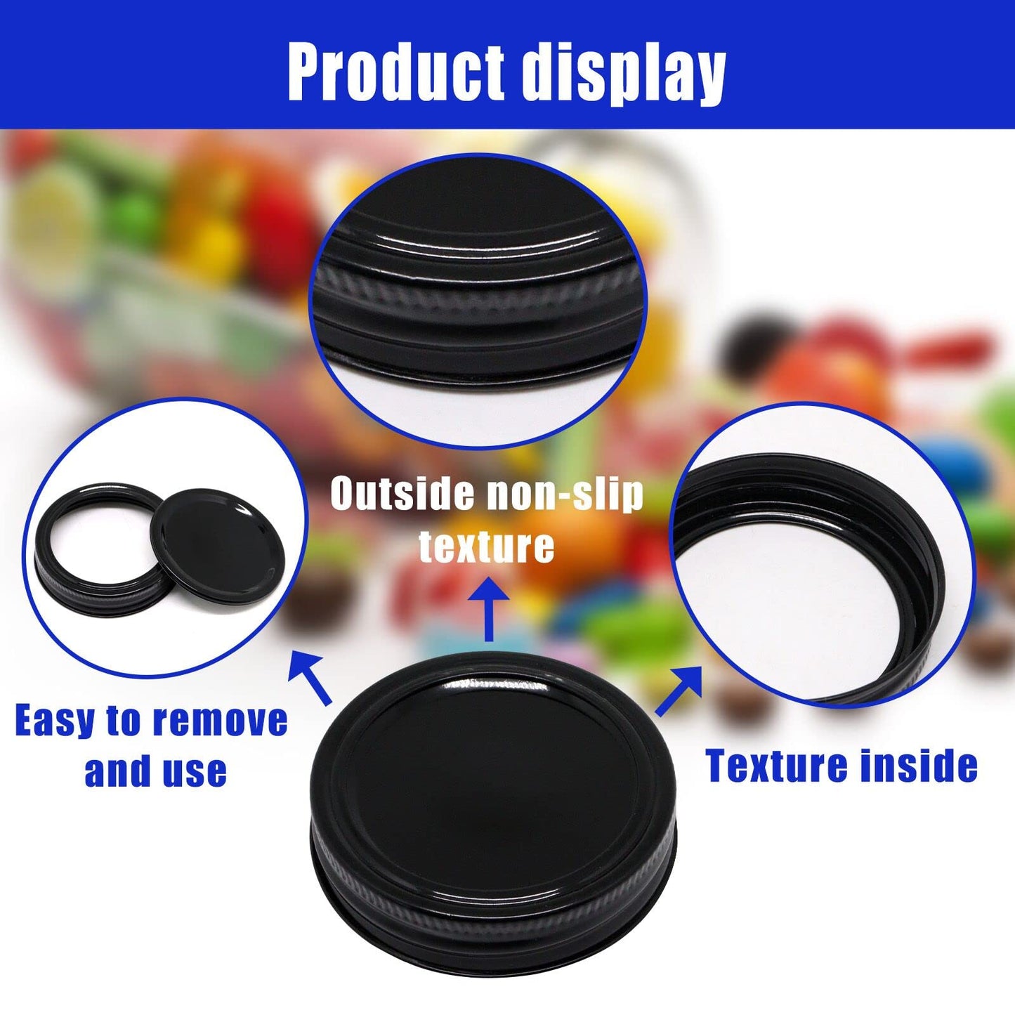 BENLIUDH Canning Lids and Rings, 2-3/4 Inches Reusable Mason Jar Lids Regular Mouth Compatible with Ball or Kerr Jars Set of 10 (10 Lids+10 Rings, Black)