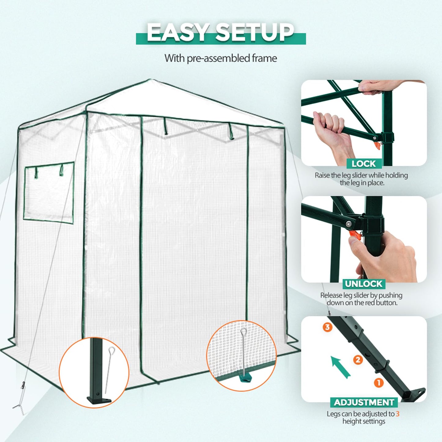 EAGLE PEAK 6x4 Portable Walk in Greenhouse, Pop Up Indoor Outdoor Greenhouse, Green House Kit with Zippered Roll-Up Doors and Windows, PE Cover, Clear/White