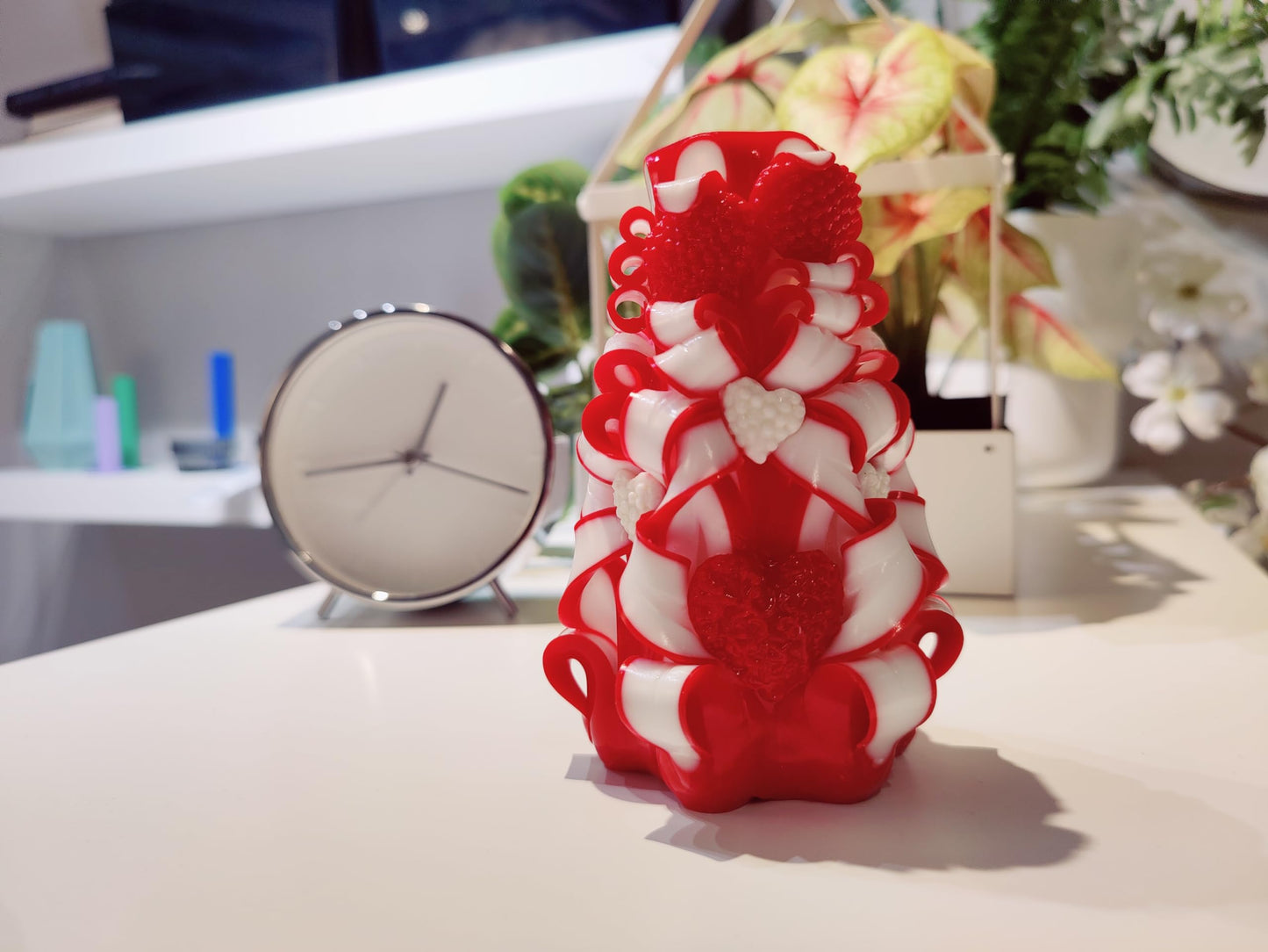 Handmade Carved Candle - Surprise Gift For Her - Decor Birthday Halloween Thanksgiving Christmas - Spiritual Living Room Home Decor Candles - Unique Engagement Wedding Idea - Red White - Ordagio…