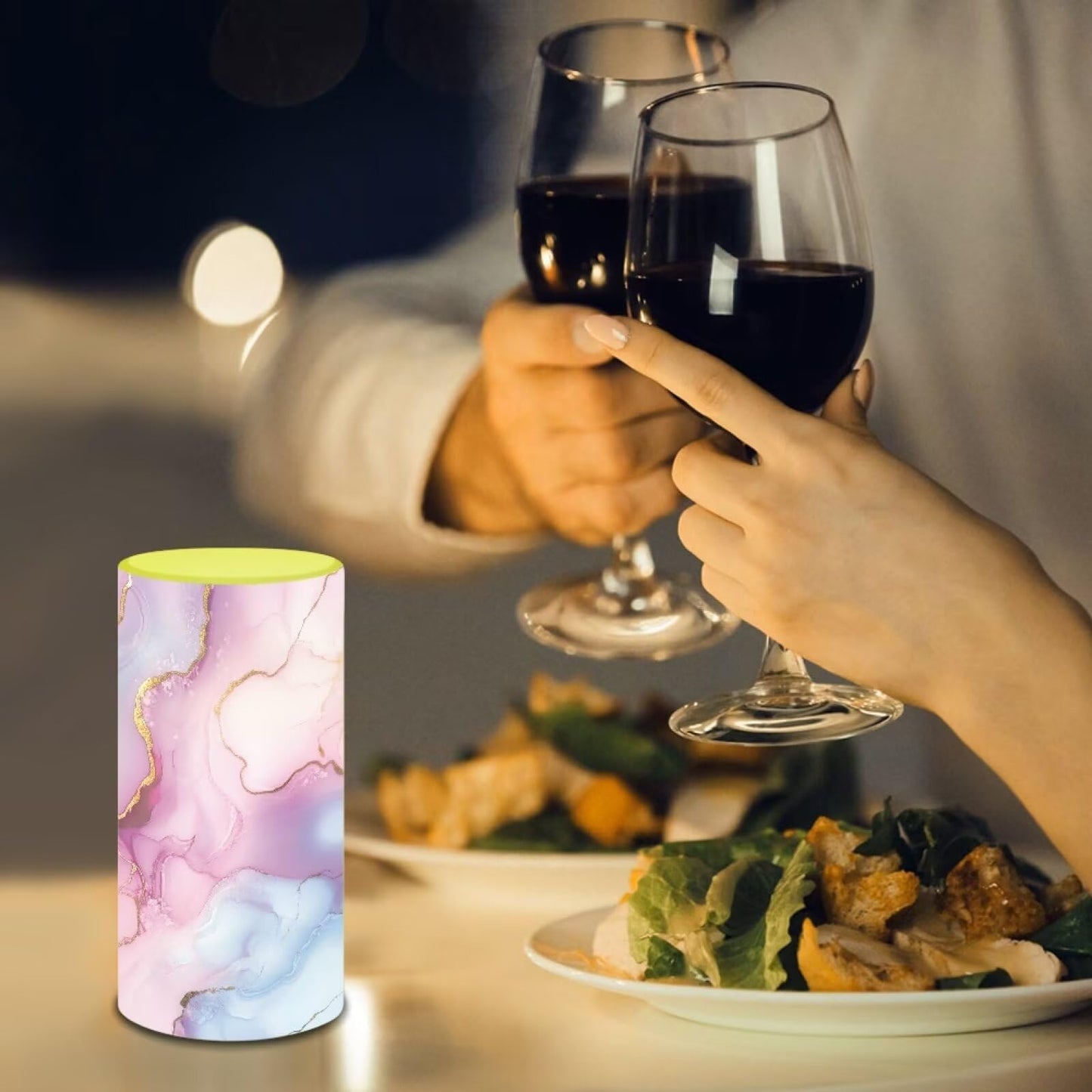 Merkmak 1 Pack Pink Blue Marble Flickering Flameless Candles Battery Operated with Remote and Timer LED Pillar Candles Bulk for Camping, Weddings, Lanterns, Home Decoration