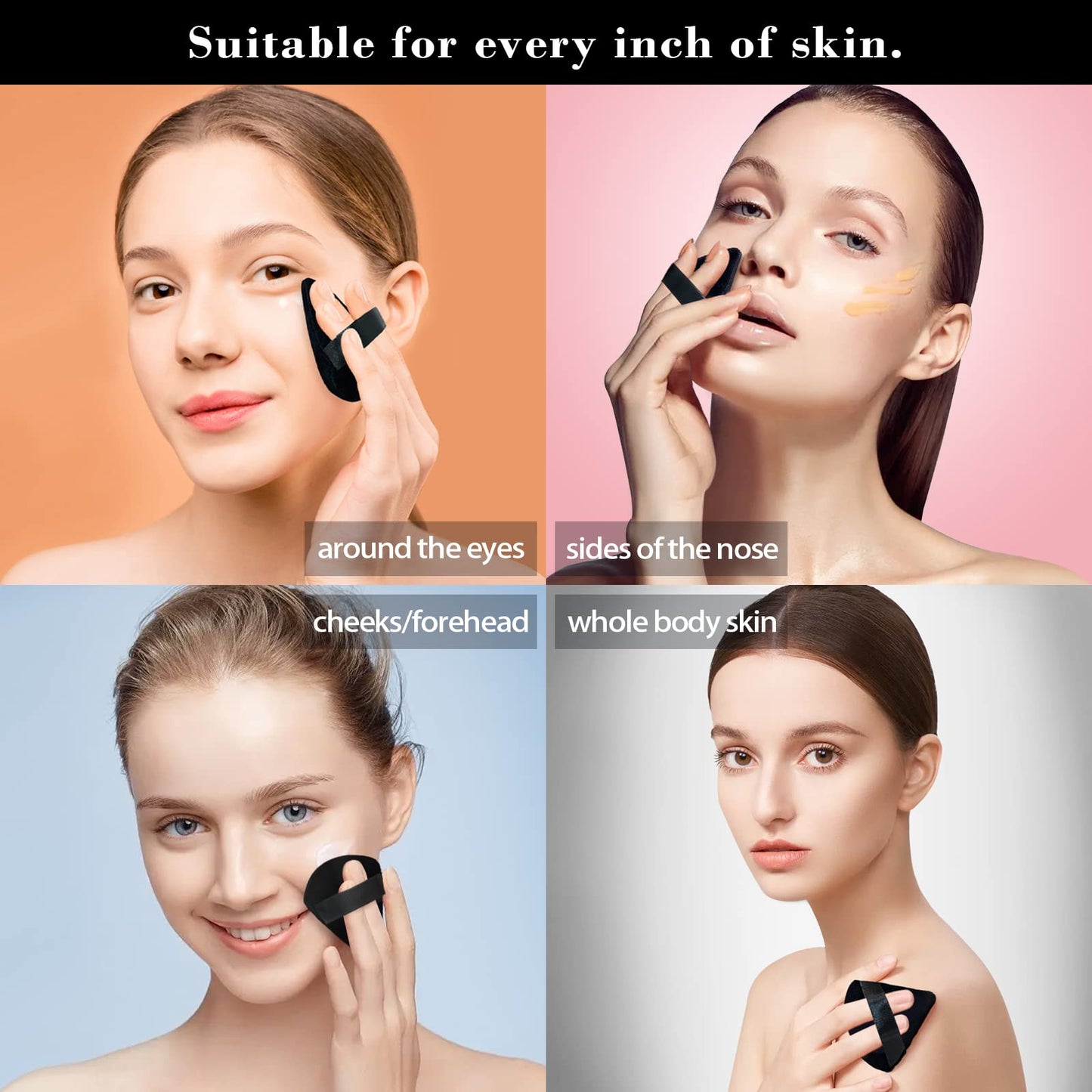 8Pcs of Triangular Powder Puff Makeup Sponges, Made of Super-soft Velvet, Designed for Contouring, Eye, and Corner, Beauty Blender Foundation Mixing Container.(Black)