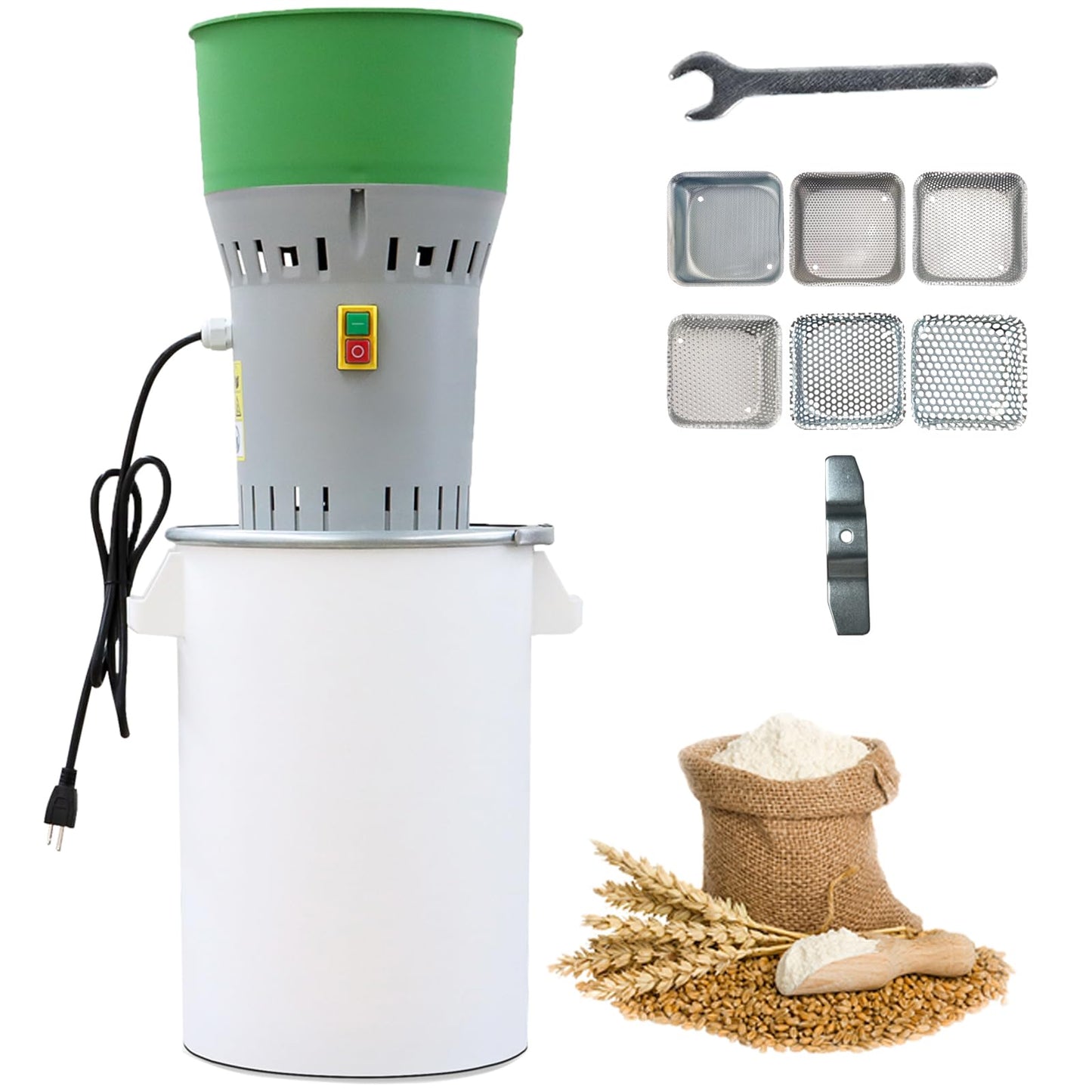 Grain Mill Grinder Agricultural Feed Grain Mill Grinder for Wheat Corn Soybean for Home Farm 6 Sizes Sieves (25L)