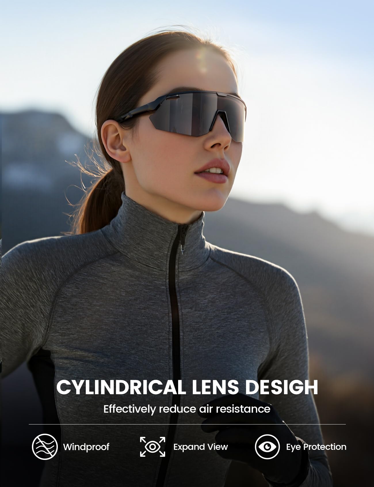 Lamicall Polarized Sports Sunglasses for Men Women, [24g Ultralight] [Adjustable Nose Pad] UV400 Protection Sun Glasses for Cycling Running Baseball Fishing Golf Beach Volleyball, Half Frame, Black