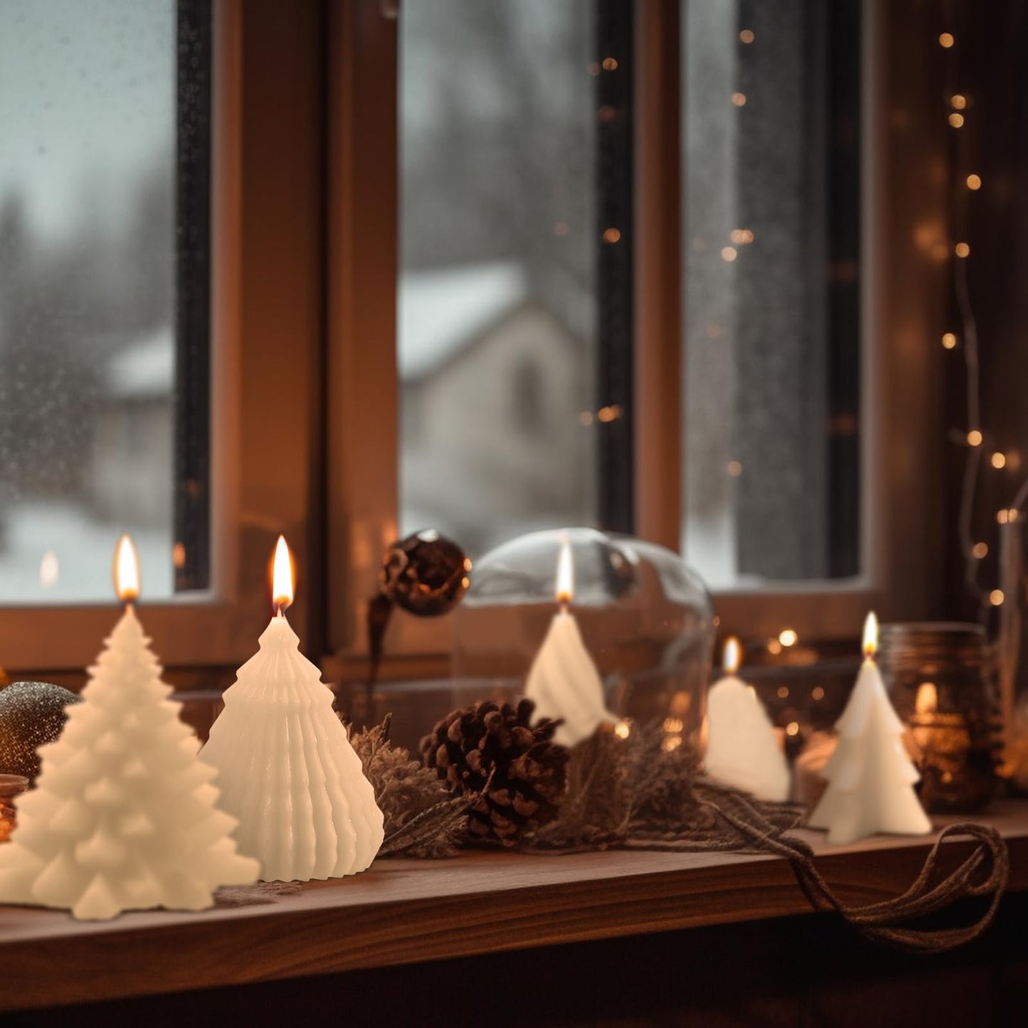 MTLEE 6 Pieces Christmas Soy Candles Scented Candles Winter Christmas Tree Cone Candles Home Decor Pinecone Candle Handmade Wax Candle for Bedroom Bathroom Party (White)