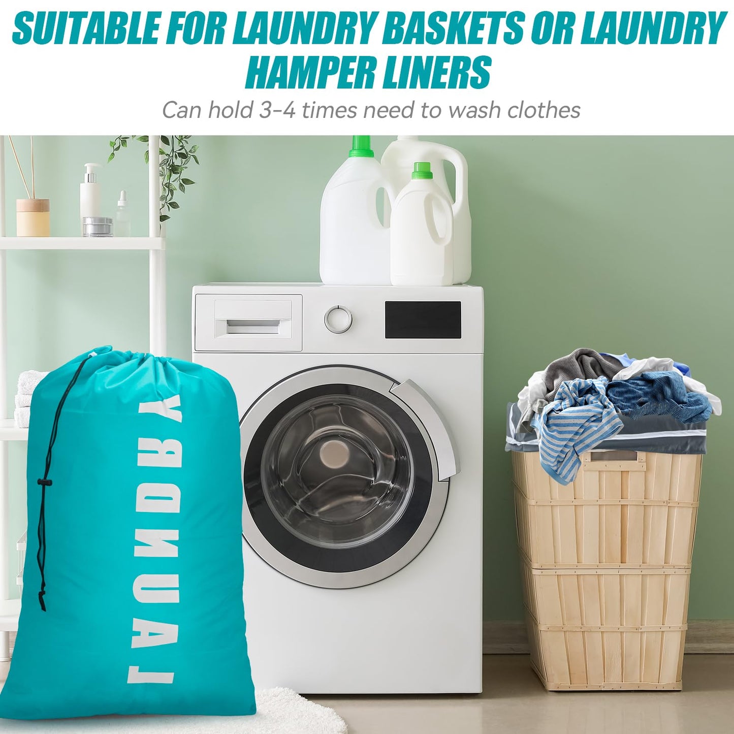 Isink Laundry Bag,2 Pack Travel Laundry Bags for Dirty Clothes,Large Laundry Bags for Camping & Traveling,Dirty Clothes Travel Bag,24" x 36" (Cyan + Gray)