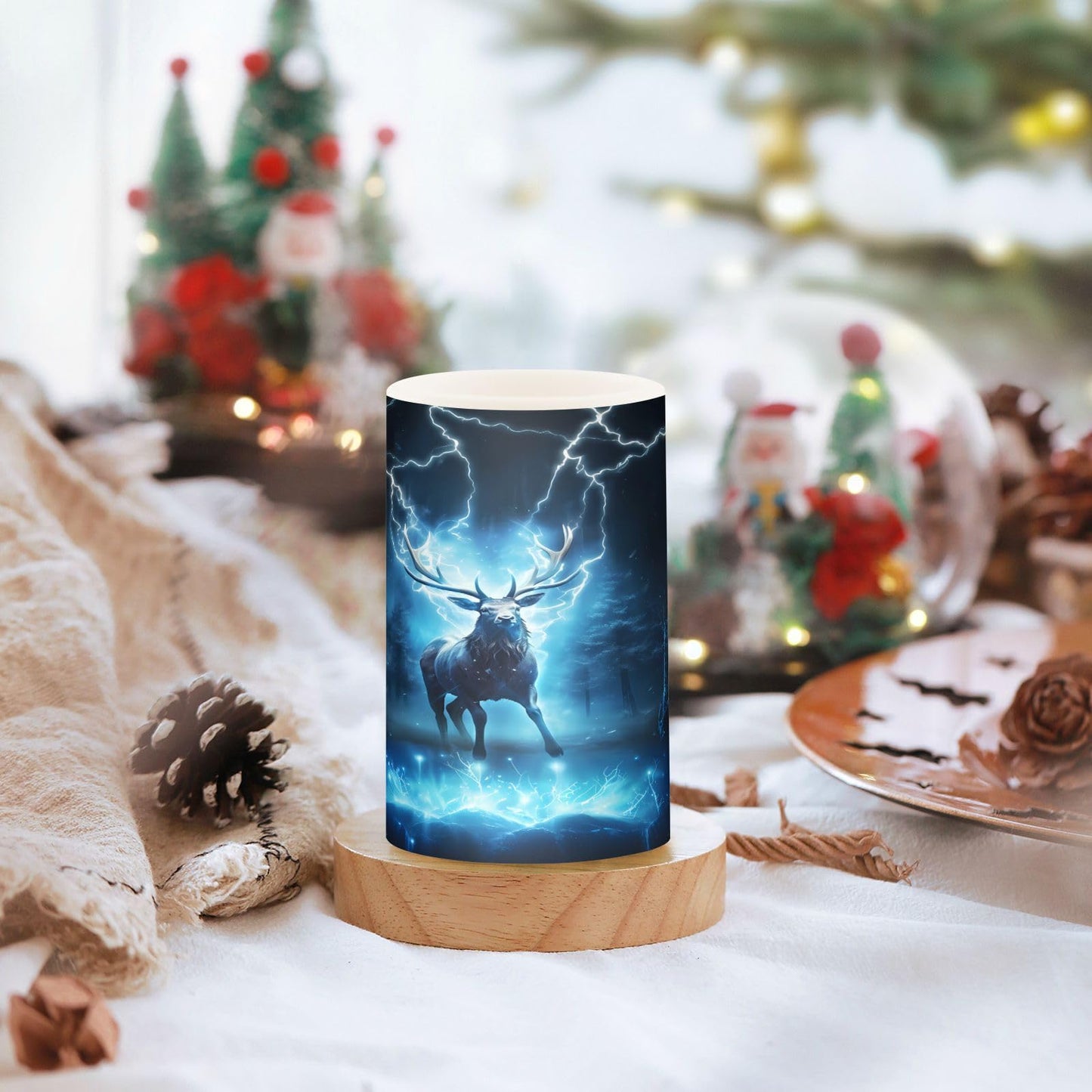 ALAZA Deer Night Flickering Flameless Candles Battery Operated with Remote Timer,Tea Light Candles LED Pillar Votive Candles Set of 2 for Outdoor Indoor Decorations