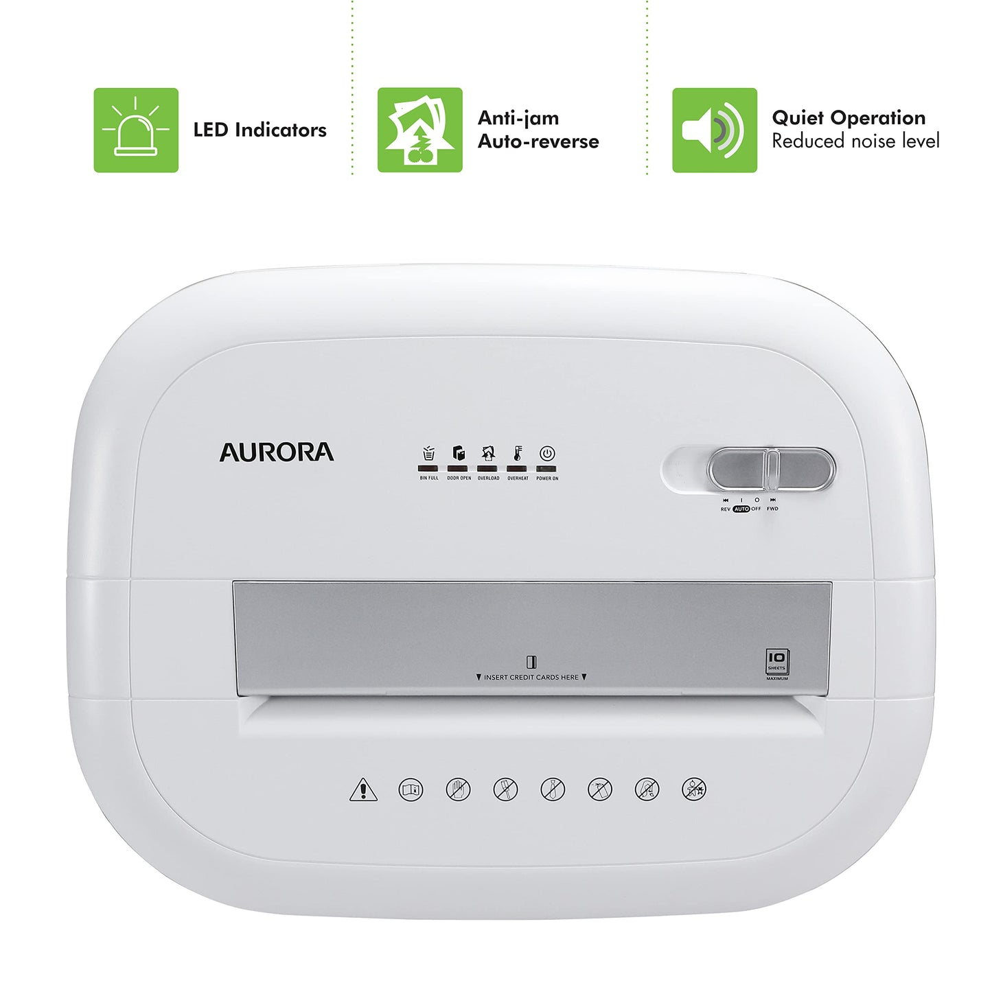 Aurora Professional Grade 10-Sheet High Security Micro-Cut Paper and Credit Card Shredder/ 60 Minutes/Security Level P-5, White