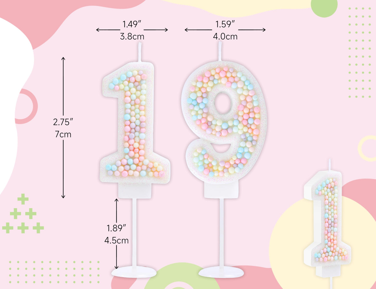 EAKE 19th Birthday Candle Macaron Glitter 3D Pastel Number 19 Candles for Birthday Cakes Girl Women Sweet Theme Birthday Wedding Anniversary Party Cake Decoration