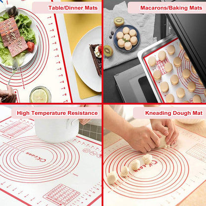 Silicone Baking Mat, 3pcs Non-Stick Pastry Rolling Mat with Measurement, Contains Three Sizes, 20 ×28“, 16 × 24" and 10.3 × 11.4", Food Safe Oven Baking Mats for Counter, Placemat, Cake, Pizza (Red)