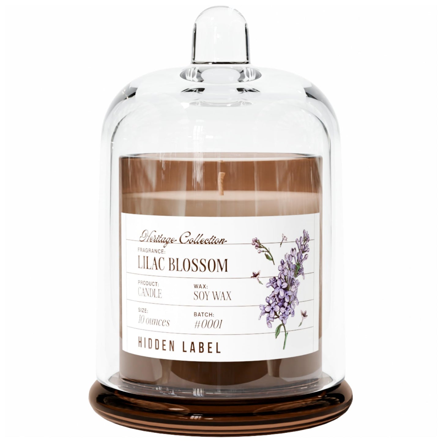 Hidden Label Lilac Blossom Scented Candle - 10oz Non Toxic Candles for Home Scented with Clear Bell Jar, Natural Soy Wax Aromatherapy Candle for Spa/Yoga/Meditation & Stress Relief Gifts
