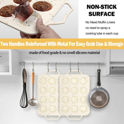 2 Pack Silicone Muffin Pans for Baking with Metal Reinforced Frame, 12 Cup Cupcake Baking Pans Nonstick for Oven, BPA Free Silicone Muffin Tin for Egg Bites Cake, Easy Pop Out & Dishwasher Safe