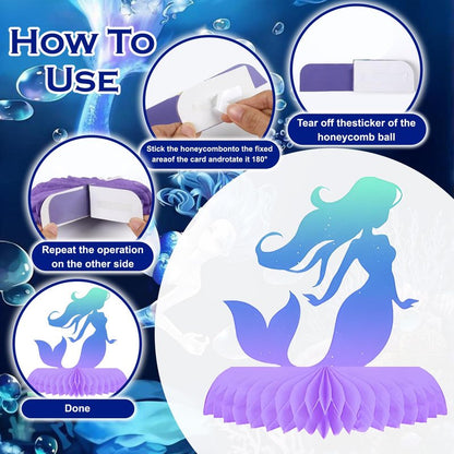 Oiuyamn 9 PCS Mermaid Theme Party Decorations, Ocean Mermaids Centerpieces for Tables Honeycomb Centerpiece, 3D Sea Party Supplies for Birthday Decor