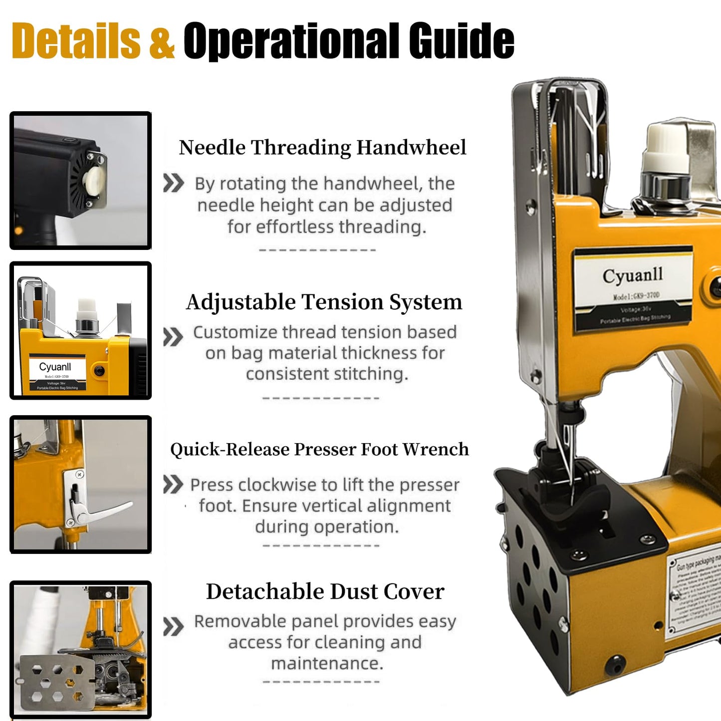 Bag Sewing Machine-Portable Battery Handheld Cordless Bag Sewing Machine,Automatic Bag Stitcher With Thread for Burlap Sack, Canvas,Feed Sacks,Rice Bags,Jute Bags,Seed Bags(Machine+1 battery)-Yellow