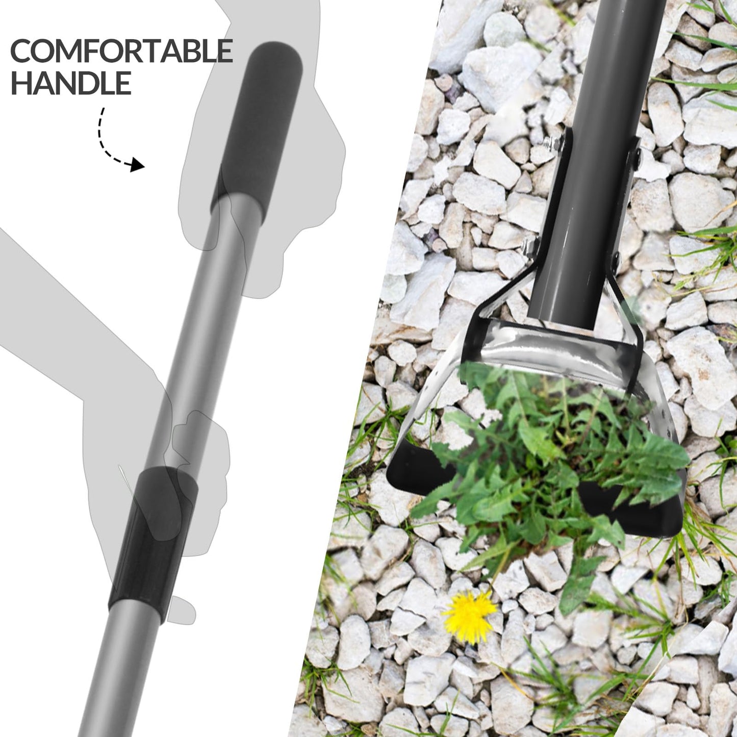 Walensee Action Hoe for Weeding Stirrup Hoe Tools for Garden with Adjustable 36-66 Inch Scuffle Loop Hoe Gardening Weeder Cultivator Durable Handle Weeding Rake with Cushioned Grip