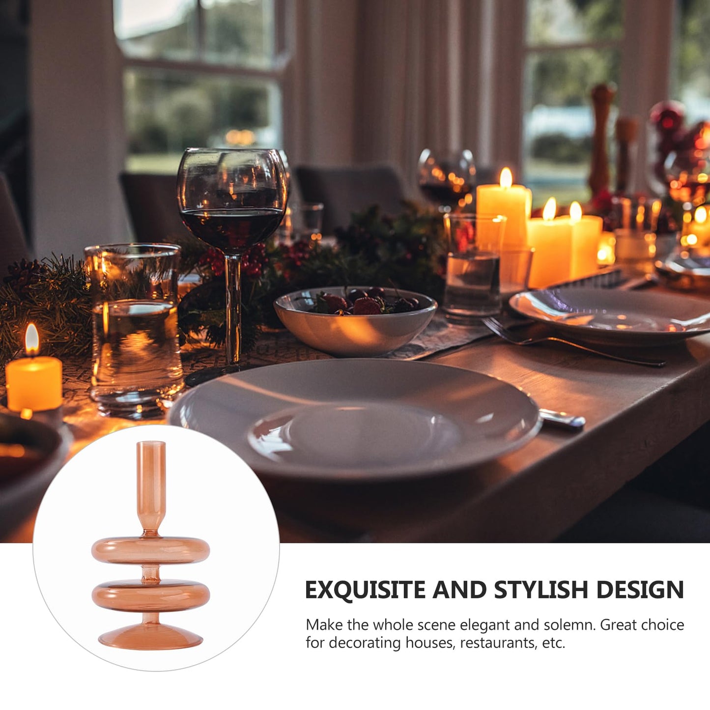 Glass Taper Candle Holder Candlestick Holders Pillar Candle Stand Home Decor for Wedding Valentines Day Birthday Party Centerpiece Brown