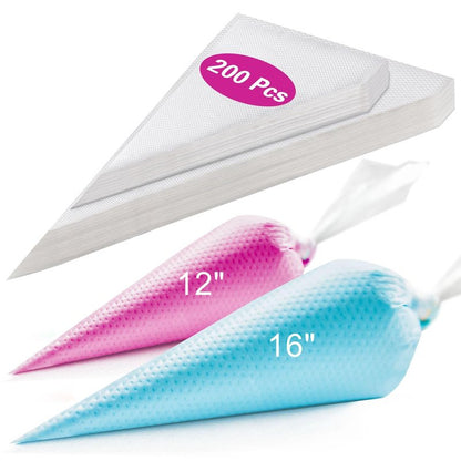 Piping Bags 12 & 16 Inch, 200 PCS Tipless Piping Bags Disposable Pastry Bags Thick Icing Bags for Decorating Cake Cookies