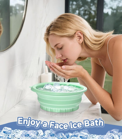 Face Bowl for Ice with Built-in Ice Tray – Collapsible Silicone Facial Ice Bath Bowl for Cold Plunge Therapy, Skin Tightening & Acne Relief – Portable Spa Tool for Home & Travel(Black)