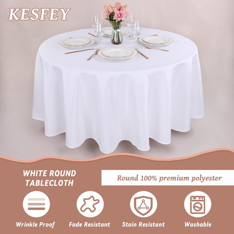 Kesfey 6 Packs Round White Polyester Tablecloths for 48 inch, 20 inch Tables Round Table Cloths 60 inch Stain and Wrinkle Resistant Washable Fabric Table Cover for Party Wedding Dining Banquet Buffet