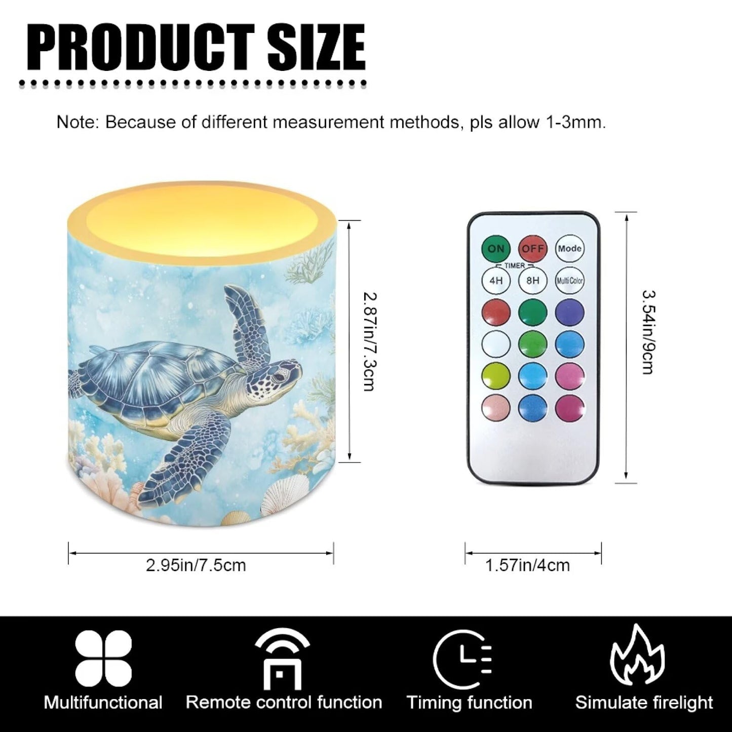 Merkmak Set of 4 Flameless Candles Sea Turtle Battery Operated LED Candles with Timer Remote Control Tea Lights for Home Decorations