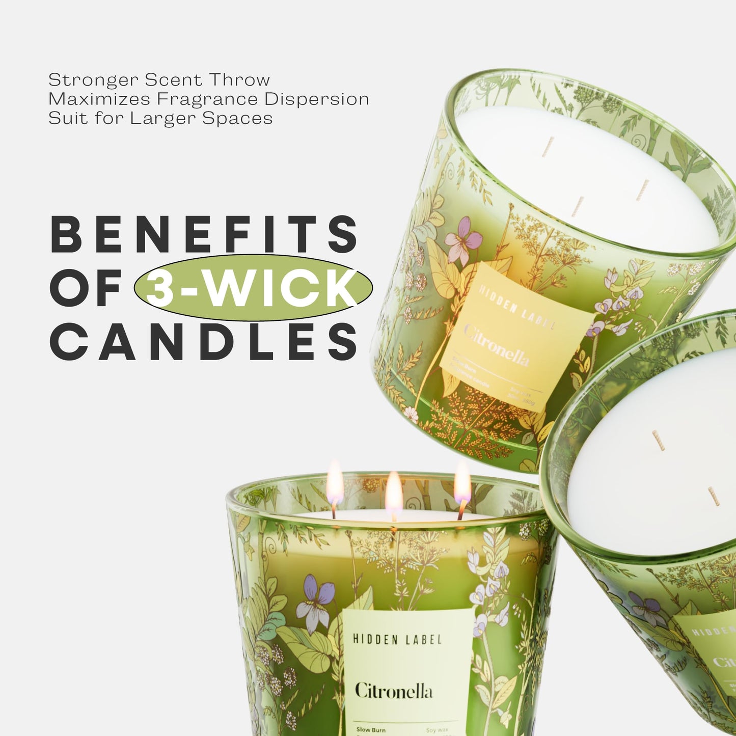 Citronella Candles Outdoor Large, 3-Wick / 30oz Large Soy Candle, Long Lasting Highly Scented,Candle for Patio, Garden & Camping, Summer Camping Huge