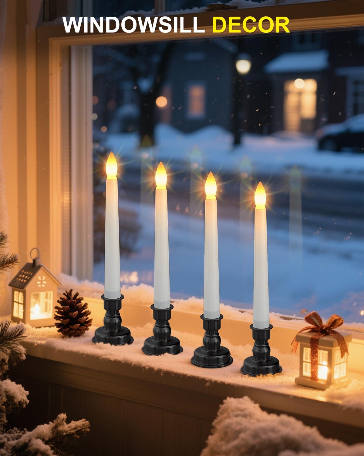 SoulBay 6pcs Christmas Decorations Window Candles with Remote Timer, 7.9inch Battery Operated Flameless Flicker LED Taper Candle Lights w/Black Holders for Home Party Indoor Windowsill Décor