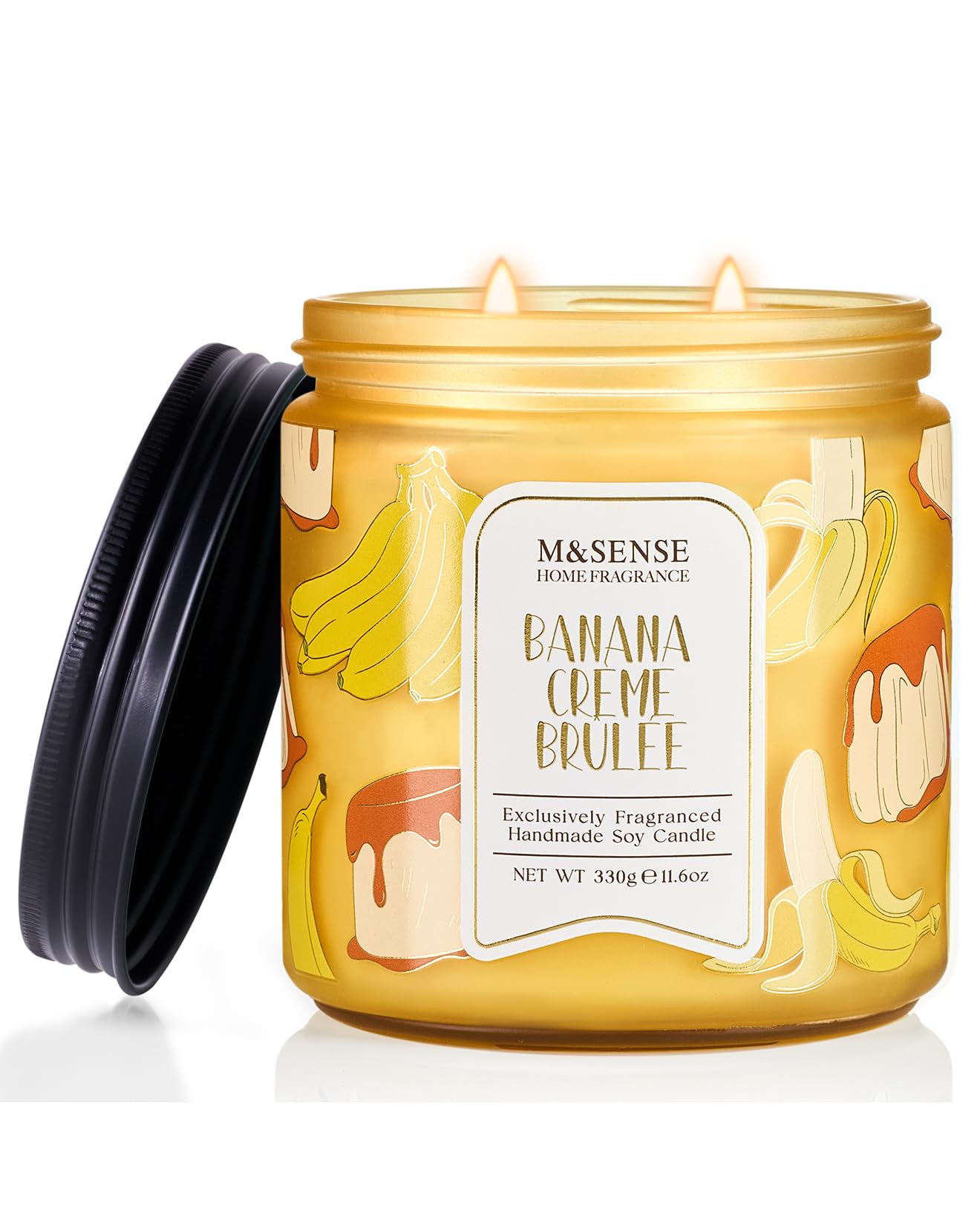 M&SENSE Banana Crème Brûlée Scented Candle, 11.6oz Natural Soy Wax, 70 Hours Long Lasting Clean Burn, Holiday Jar Candle for Home Decor, Non-Toxic Relaxing Aromatherapy Gifts for Women
