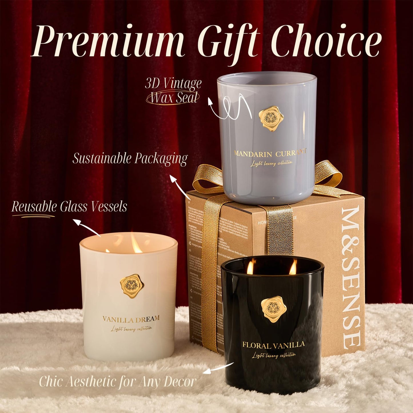 M&SENSE Mandarin & Currant Scented Candle | 90-Hour Burn,16.6 oz | Long-Lasting for Mood Healing and Gifting | Natural Non-Toxic Soy Wax | for Bathroom, Kitchen, Office