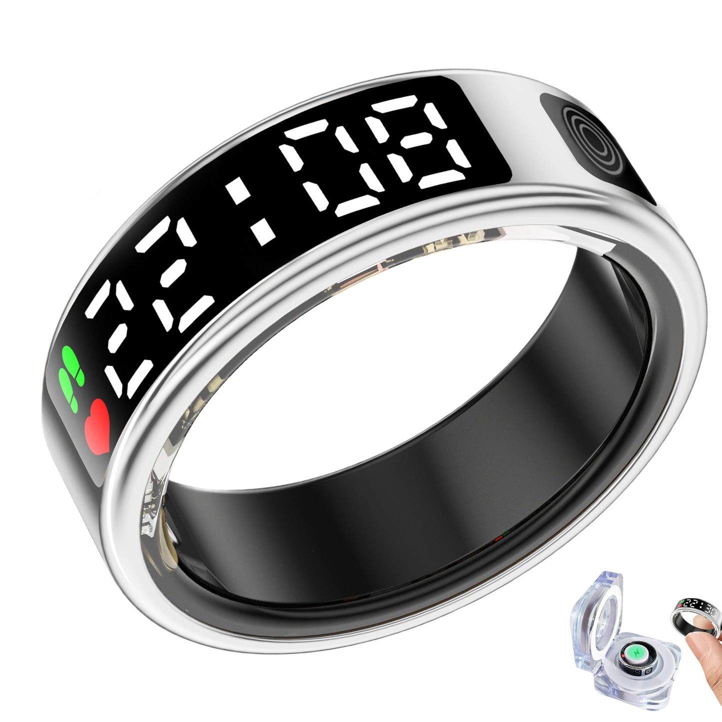 Smart Rings for Men Women,Fitness Tracker Ring,Smart Ring whth Display and Touch Button,IP68waterproof,Health Ring Tracks Heart Rate/Sleep/Steps/Blood Oxygen/Calorie/Distance,No Subscription(Silver13)