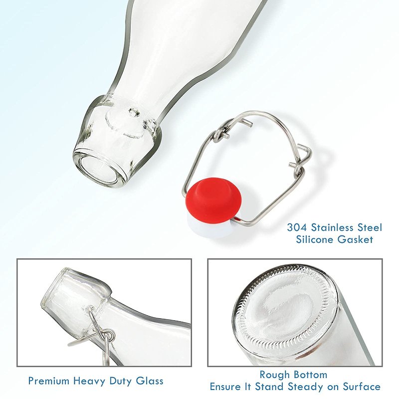 YEBODA 8oz Swing Top Bottles - Glass Beer Bottle with Airtight Rubber Seal Flip Caps for Home Brewing Kombucha, Beverages, Oil, Vinegar, Water, Soda, Kefir (9 Pack)