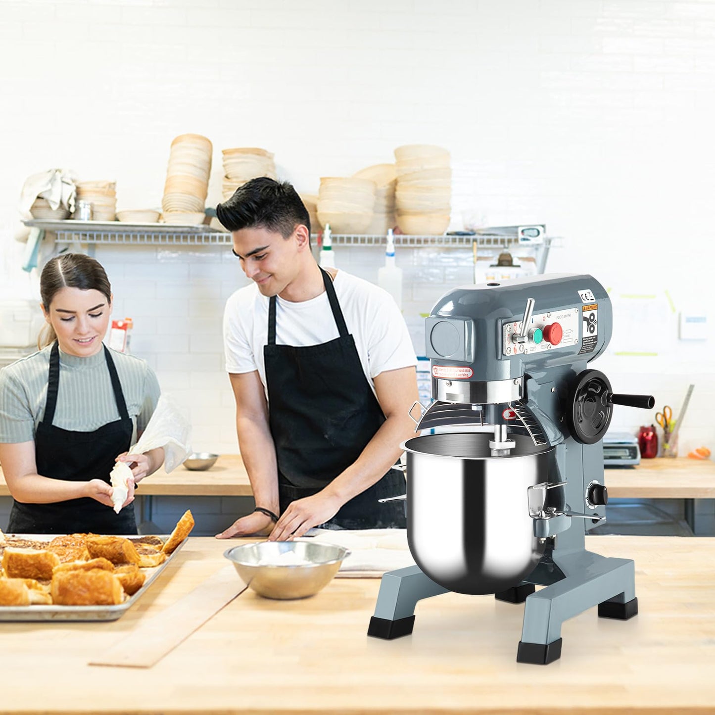 Commercial Food Mixer 15Qt, Heavy Duty Commercial Stand Mixer with 3 Speeds Adjustable, 660W Electric Dough Mixer with Stainless Steel Bowl, Dough Mixer Timing Function for Bakeries Pizzerias