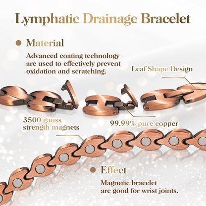 Copper Bracelets for Women Lymph Detox Magnetic Bracelets, 100% Solid Pure Copper Bracelet with 3500 Gauss Magnets & Lymphatic Drainage Ring with Adjustment Tool