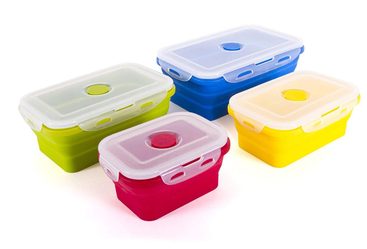 Thin Bins Collapsible Containers Set of 4 Round Silicone Food Storage Containers BPA Free, Microwave, Dishwasher and Freezer Safe - No more cluttered container cabinet! SC-149A