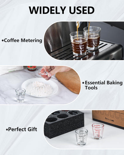 SAIAOKJ Shot Glasses Measuring Cup Set 2PACK Espresso Shot Glasses Liquid Heavy Glass 26-Incremental Measurement 1 OZ, 2 TBS, 6 TSP, 30 ML Kitchen Tools (Red)